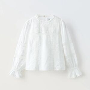 Zara Girls White Eyelet Lace Blouse Size 8